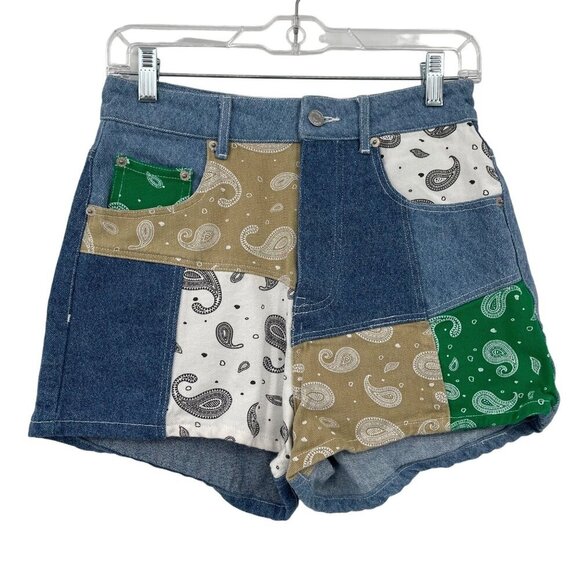 Signature8‎ Jean Shorts Women's S Anastacia Patchwork Retro Button Fly High Rise - Picture 1 of 11